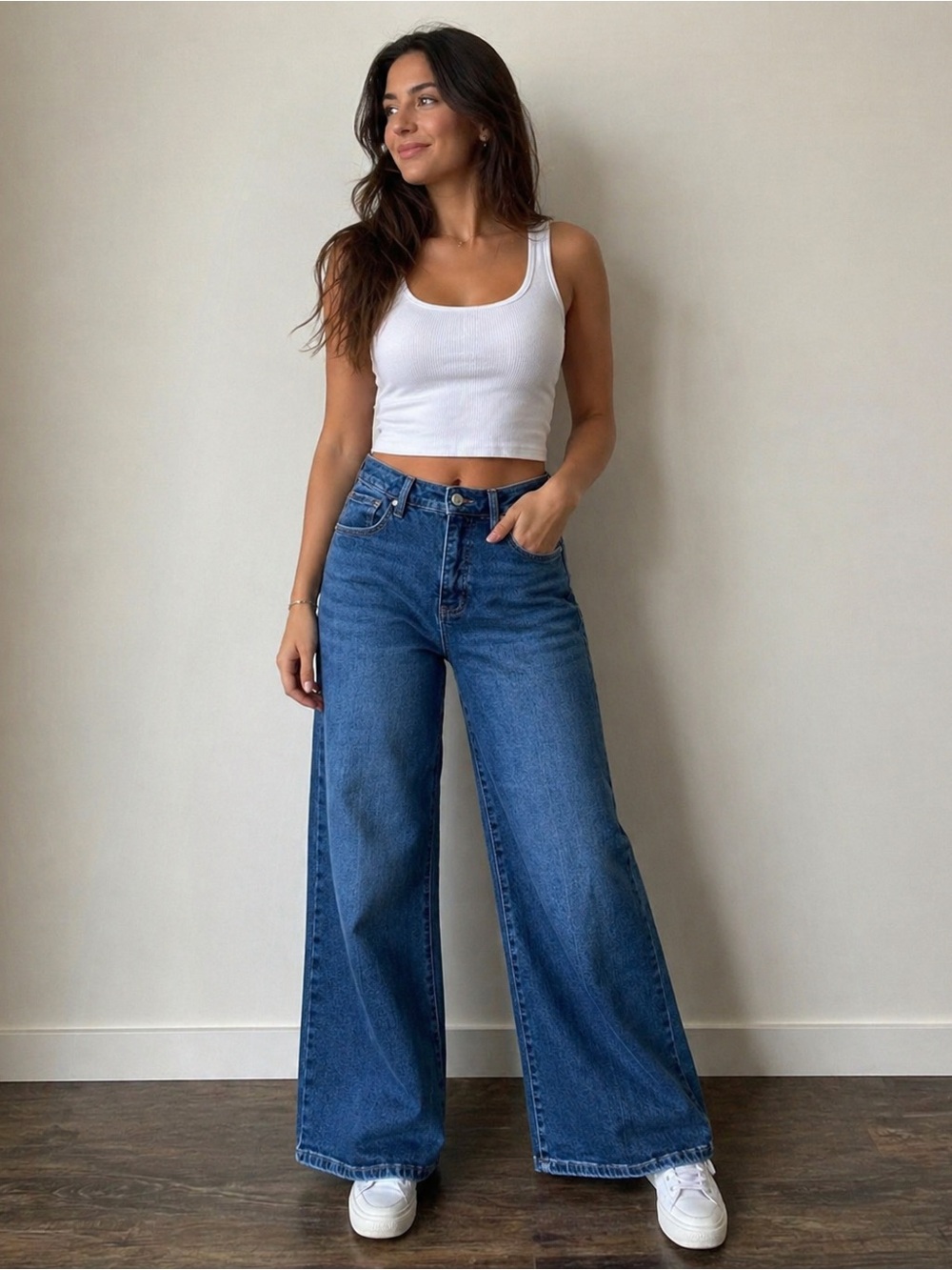 Wide Leg Women's Jeans in Medium Blue